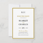 Formell Klassisch Schwarz Gold Monogramm Hochzeit Save The Date (Vorderseite)