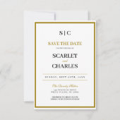 Formell Klassisch Schwarz Gold Monogramm Hochzeit Save The Date (Vorderseite)