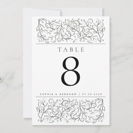 Formelle Bildlaufleiste Blätter Schwarz-weiße Tisc Einladung (Vorderseite)