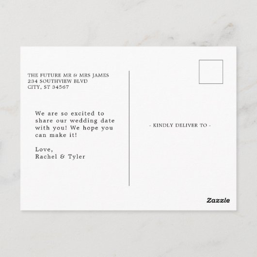 Formelle Bildunterschrift Save the Date Postkarte (Rückseite)