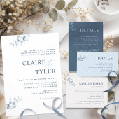 Formelle, blaue, moderne Minimaltypografie Wedding Einladung