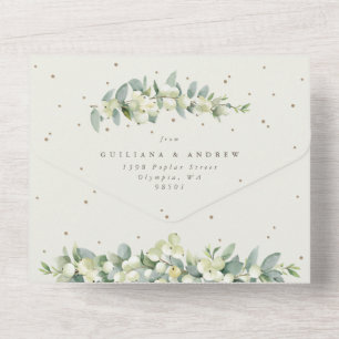 Formelle Creme-Schneebeere + Eukalyptus Winterhoch All In One Einladung