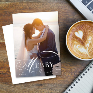 Formelle Geblüht Script Holiday Foto Card Feiertagskarte