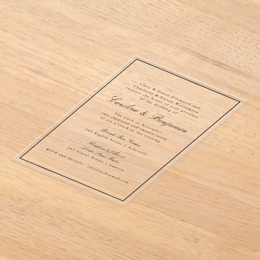 Formelle klassische Border Script-Elegante Hochzei Acryleinladungen (Ablage )