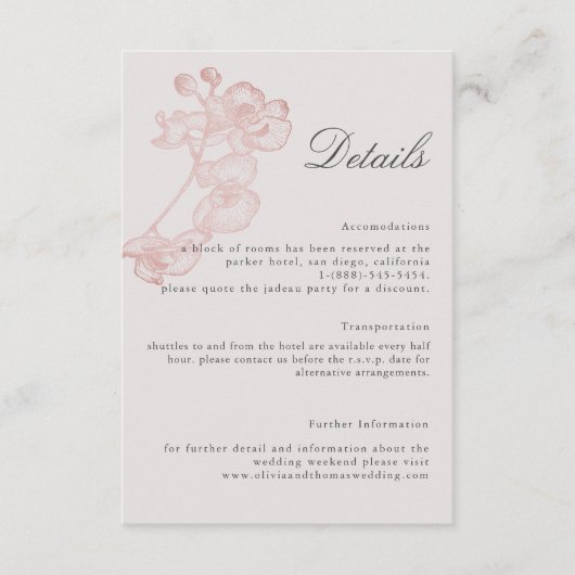 Formelle Rose Orchid-Hochzeitskarte Begleitkarte (Vorderseite)
