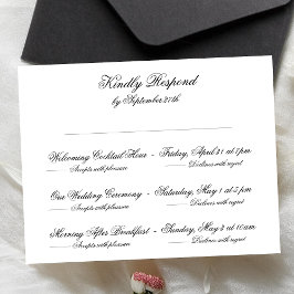 Formelle Schwarz/Weiß Classic Hochzeit-Mehrveranst RSVP Karte