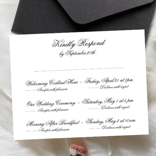 Formelle Schwarz/Weiß Classic Hochzeit-Mehrveranst RSVP Karte