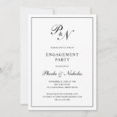 Formelle Schwarz-Weiß-Monogramm-Engagement-Partei Einladung (Vorderseite)