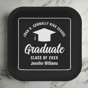 Formelle Schwarz-weiße Personalisierte Graduierung Pappteller