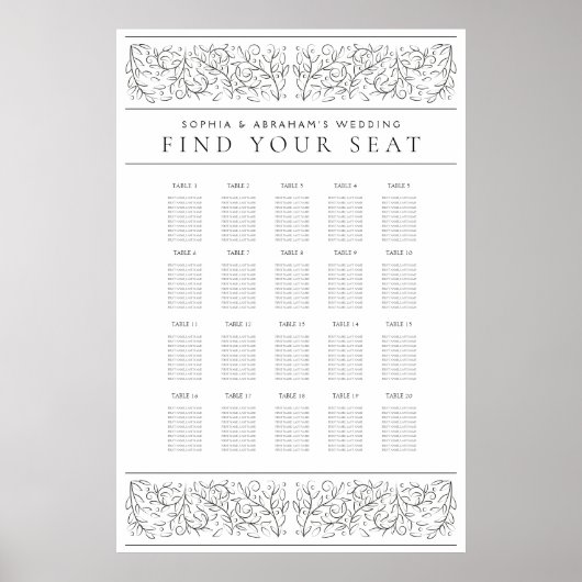 Formelle Scrolling-Blätter für Hochzeitsstichtabel Poster (Vorne)