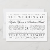 Formelle Scrolling-Blätter Schwarz-Weiß-Hochzeit Einladung (Vorderseite)