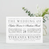 Formelle Scrolling-Blätter Schwarz-Weiß-Hochzeit Einladung (Stehend Vorderseite)