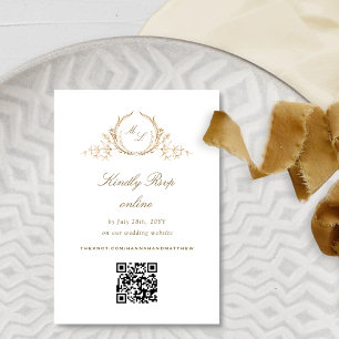 Formeller Chic White and Gold Monogram QR Code UAW Begleitkarte