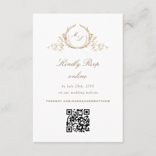 Formeller Chic White and Gold Monogram QR Code UAW Begleitkarte (Vorderseite)