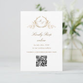 Formeller Chic White and Gold Monogram QR Code UAW Begleitkarte (Stehend Vorderseite)