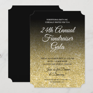 Formeller Corporate Fundraiser Gold Glitter Schwar Einladung