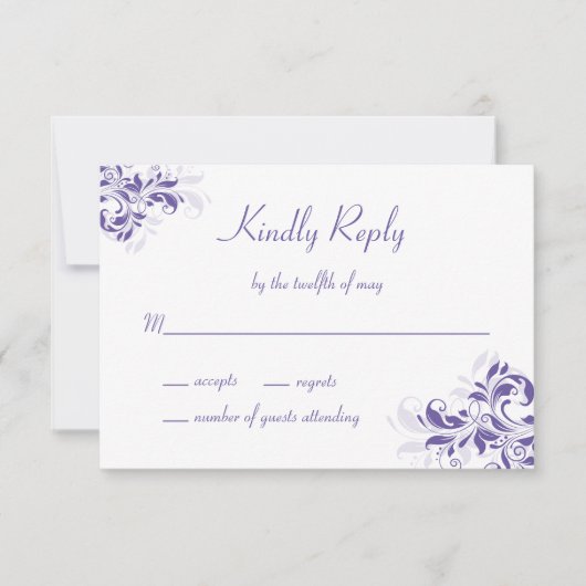 Formeller Lila Bat Mitzvah RSVP Karte (Vorderseite)