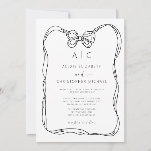 Formeller QR-Code für Schwarz-Weiß-Bogen Einladung (Vorderseite)