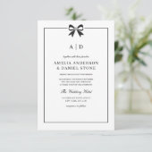 Formeller QR-Code Schwarz-Weiß-Bow-Monogramm Einladung (Stehend Vorderseite)