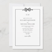 Formeller QR-Code Schwarz-Weiß-Bow-Monogramm Einladung (Vorderseite)