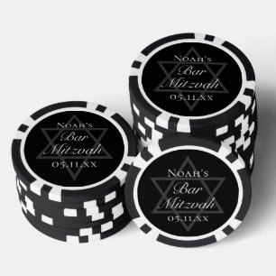 Formeller schwarzer Bar-Mizwa- Stern-Davids-Kunden Pokerchips