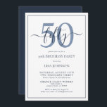 Formelles 50. Geburtstag Navy Klassisches Skript Einladung<br><div class="desc">Feiern Sie die großen 5-0 im Stil! Nehmen Sie Ihre Geburtstagsfeier mit dieser 50. Geburtstagsnacht mit klassischer Schrift auf den nächsten Level. Mit einem klassischen Navy Blue Textkasten auf weißem Hintergrund können personalisierte Details in einer modernen, handgeschriebenen Kalligraphie enthalten werden. Fügen Sie auf der Rückseite der Karte ein zusätzliches Stück...</div>