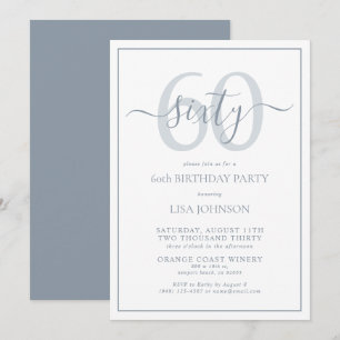 Formelles 60. Geburtstag Dusty Blue Classic Script Einladung