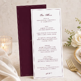 Formelles Burgund und Weiß Hochzeit Menükarte