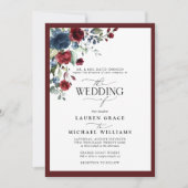 Formelles Burgundy & Navy Floral Watercolor-Skript Einladung (Vorderseite)