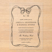 Formelles elegantes Schwarz-Weiß-Bow-Monogramm Acryleinladungen (Vorderseite)