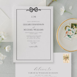 Formelles elegantes Schwarz-Weiß-Bow-Monogramm Einladung