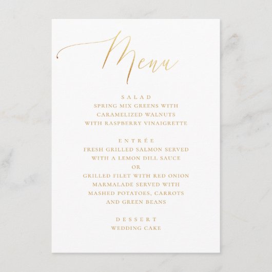 Formelles Gold-Script | Minimalistische Hochzeit Menükarte (Vorderseite)