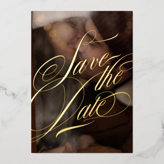 Formelles Kalligrafisches Foto Schwarz und Real Go Folieneinladung (Vorderseite)