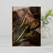 Formelles Kalligrafisches Foto Schwarz und Real Go Folieneinladung (Stehend vorne)