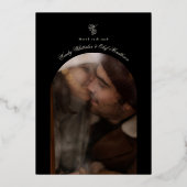 Formelles Kalligrafisches Foto Schwarz und Real Go Folieneinladung (Rückseite)