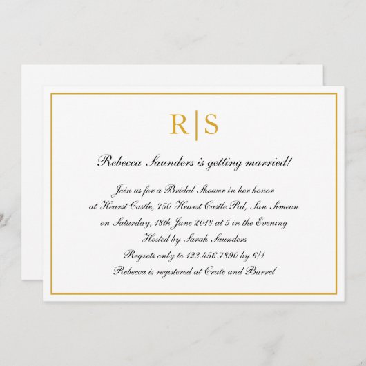 Formelles kalligraphisches Monogramm-Gold-Brautpar Einladung (Vorne/Hinten)