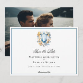 Formelles klassisches Blue Wappen Monogram Wedding Save The Date