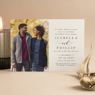 Formelles schwarz-weiß elegantes Hochzeitsfoto Einladung