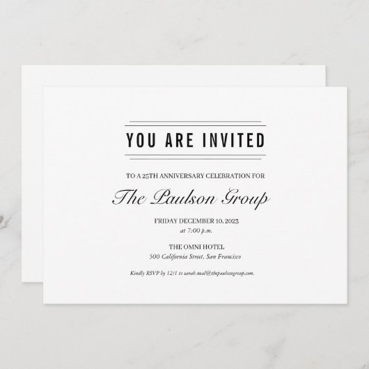 Formelles Schwarz-Weiß-Unternehmensereignis Einladung (Vorne/Hinten)