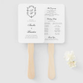 Formelles Schwarz-weißes Monogramm Wappen-Hochzeit Fächer (Vorne und Hinten)