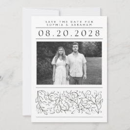 Formelles Scrollen von Blätter Schwarz-Weiß-Foto Save The Date