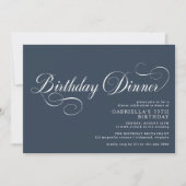 Formelles Skript | Modern Navy Blue Birthday Dinne Einladung (Vorderseite)