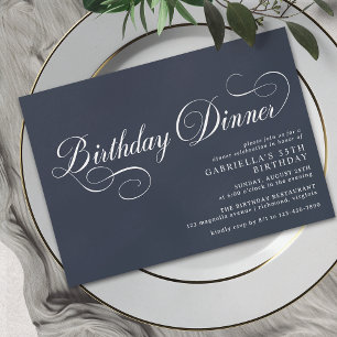 Formelles Skript   Modern Navy Blue Birthday Dinne Einladung