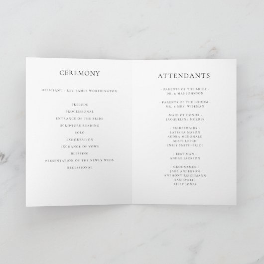 Formelles Skript Schwarz & Weiß geklappte Hochzeit Programm (Innenseite)