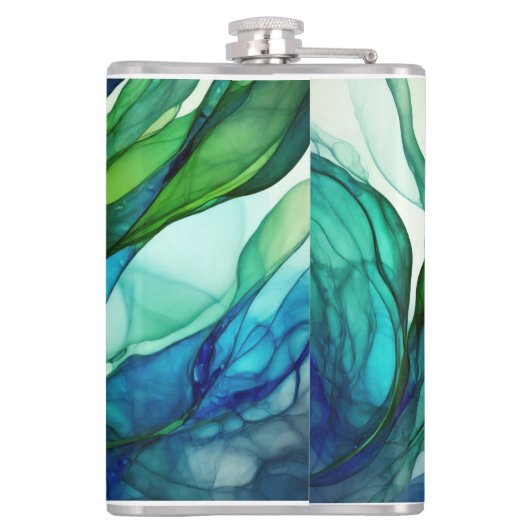 Formen in Grün und Blues Flachmann (Rückseite)