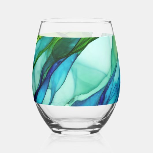 Formen in Grün und Blues Weinglas Ohne Stiel (Rückseite)