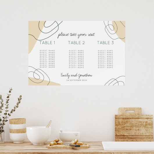 Formen Script 3 Tabelle Kleine Hochzeitsstiftkarte Poster (Küche)
