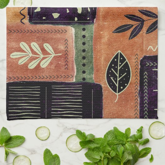 Formen und Blätter abstrakter geometrischer Kreise Geschirrtuch (Gefaltet)