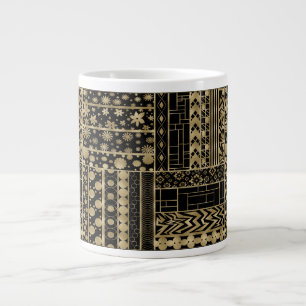 Formen und Blume verbinden sich in Schwarz und Gol Jumbo-Tasse