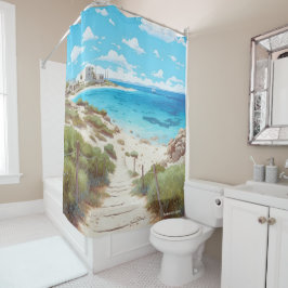 Formentera Spanien Kunst, Vintage Illustration Duschvorhang